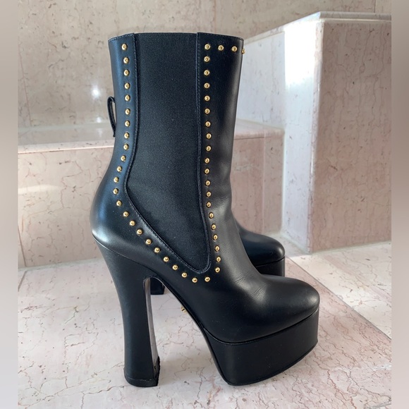 Versace Black and Gold Studded Platform Boots - Picture 7 of 16
